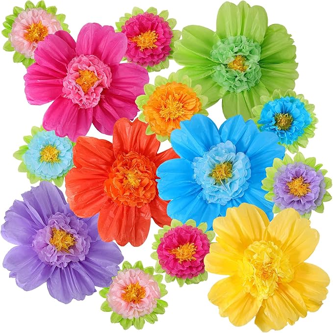 TaoBary Giant Tissue Paper Flowers, 20",10", Rainbow Color, 48 Pcs | Complete 2 Size Set, Pre-folded for Easy Shaping, Mexican Paper Pom Poms, Lightweight for Fiesta and Birthday Wall Decor by TaoBary