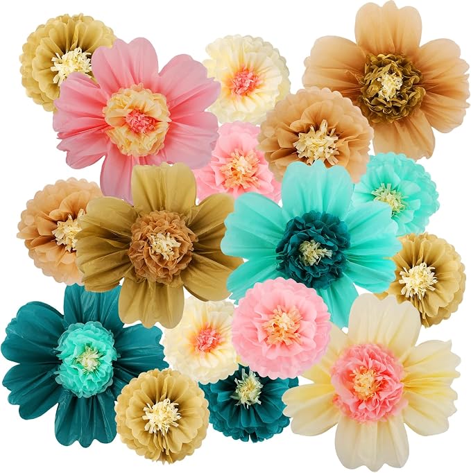 Crowye 12 Pcs Large Tissue Paper Flower Decor,10'' 20'',Stylish Color | Giant Craft Crepe Paper Flower, Colorful, for Wall Decorations Backdrop Mexican Wedding Birthday Carnival School Party by Crowye