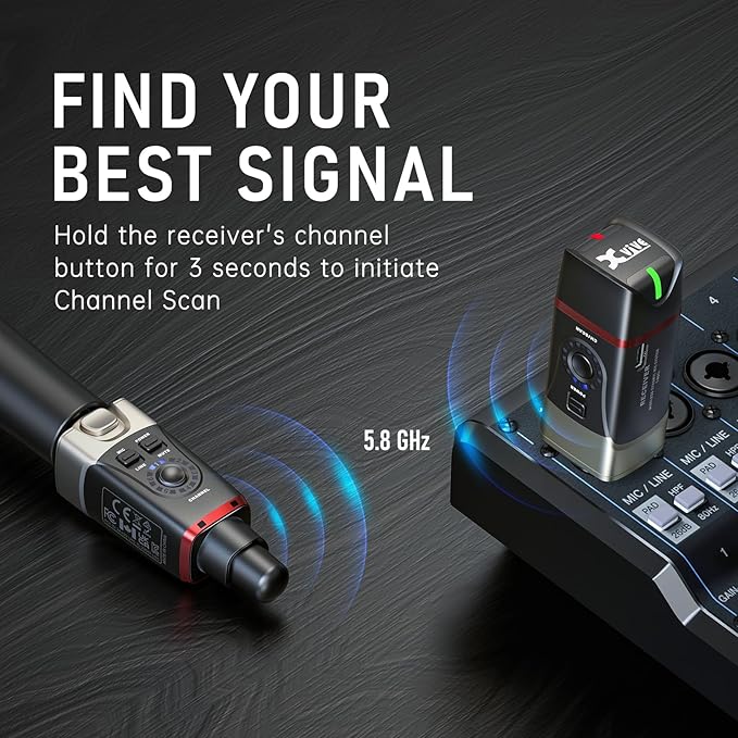 Xvive U35 Wireless Microphone System 5.8GHz Wireless XLR Transmitter and Receiver for Dynamic Microphone, Audio Mixer, PA System, Channel Scan Mode