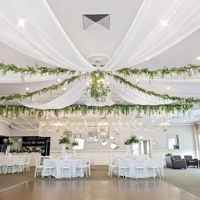MODFUNS 4 Panels Wedding Ceiling Drapes White Sheer Arch Draping Fabric 5FTx20FT Chiffon Ceiling Drapery Curtain Sheers Chiffon Backdrop Curtains Wedding Archway Drape for Reception Ceremony Decor - Image 6