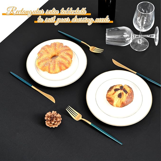 YMHPRIDE 6 Packs Satin Tablecloth 108 x 57 inch Black Rectangular Tablecloths, Overlay Satin Table Cover Bright Silk Tablecloth Smooth Fabric Table Decoration for Wedding Party Banquet Events