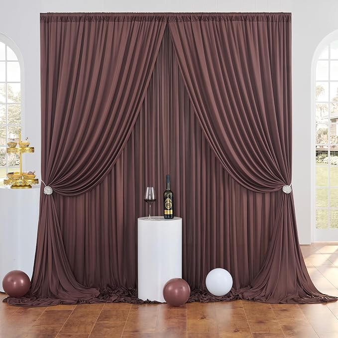 30ft×10ft Wrinkle Free Brown Backdrop Curtain for Parties, 6 Panels 5×10ft Soft Silky Polyester Umber Photo Backdrop Drapes for Teddy Bear Bee Birthday Party Baby Party Wedding Photography - Image 2