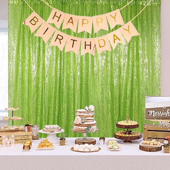 ShinyBeauty Olive Green Sequin Backdrop 4x10FT (4 Panels) - Image 5