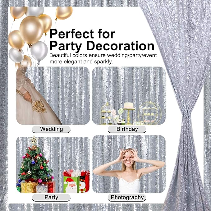 Sequin Backdrop Curtains 2FTx8FT Silver x2+Black x2 4 Panels - Image 5