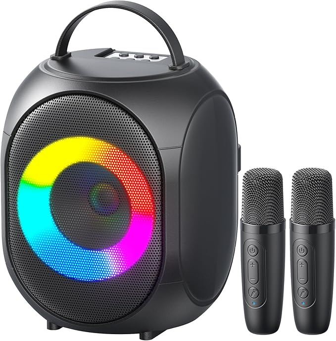 Kinglucky Karaoke Machine for Kids & Adults, Portable Bluetooth Speaker with 2 Wireless Microphones,Powerful Sound, LED Lights, PA System for Birthday Parties and Family Fun Gifts for Loved One