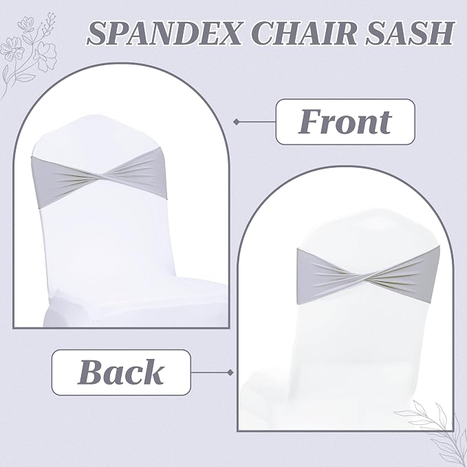 VDS Pack of 125 PCS | Light Silver | Spandex Chair Sashes Bows Without Buckle | Stretch Elastic Banquet Universal Folding Chair Band Tie with for Wedding Party Conference Celebration Event Decoration - Image 5
