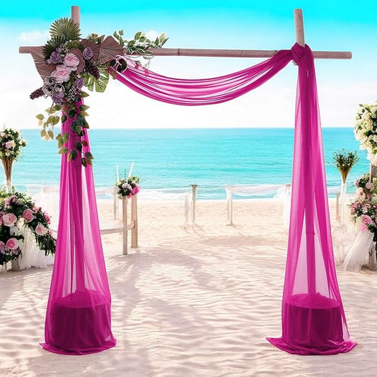 MDS Pack of 2 Wedding Arch Drape Panel (30" Width x 30ft Long) Sheer Chiffon Arbor Canopy Drapery Fabric for Wedding Ceremony Reception Decoration Party Ceiling Backdrop Curtain Swag - Magenta