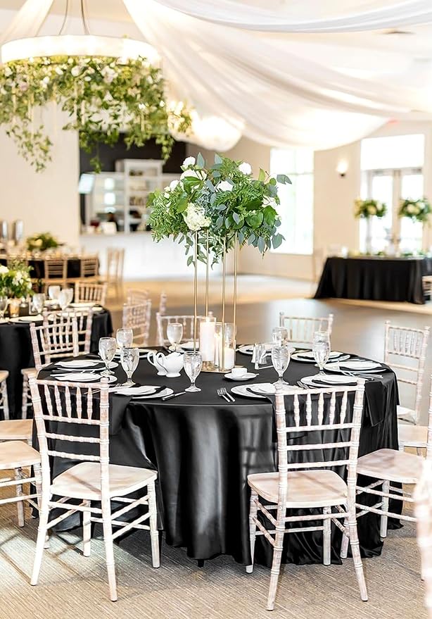 12 Pack 120 Inch Round Satin Tablecloth, Black - Image 5