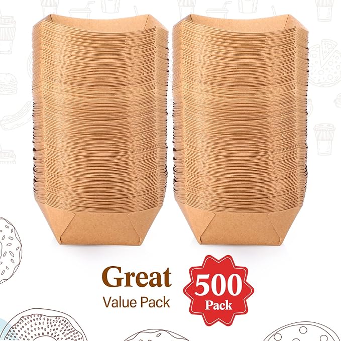 Sherr 500 Pcs 5 lb Kraft Paper Food Trays Boats Bulk, Disposable Nacho Kraft Paper Food Serving Trays Brown for Nachos, Tacos, Fries, Hot Dog, Corn, Bbq, Festivals, Party (Natural) - Image 4