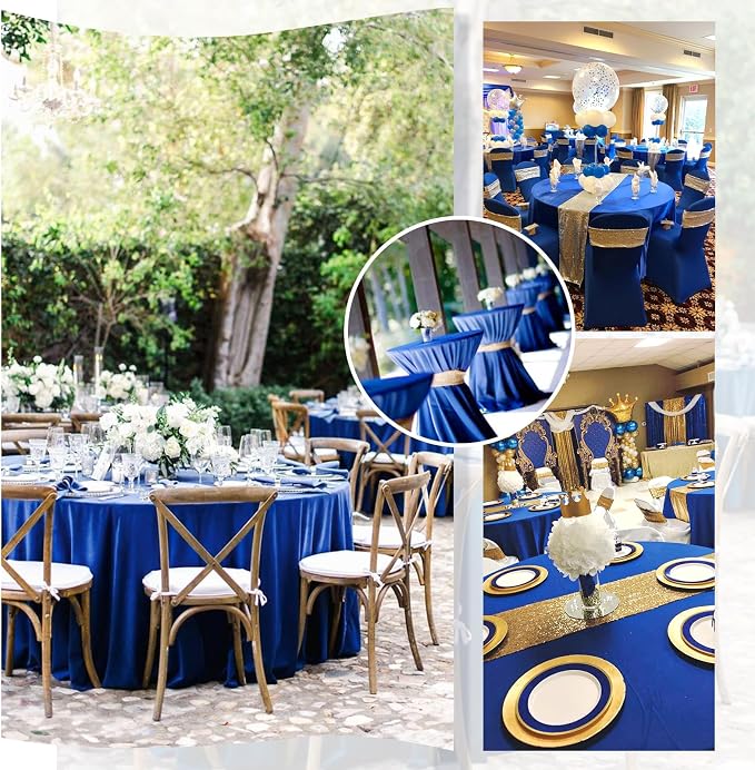 fani 10 Packs Royal Blue Round Tablecloth - 120 Inch, Polyester | Table Cloth for Round Tables, Washable Fabric, TableCovers for Wedding, Party, Banquet, Dining Tables, Camping - Image 6