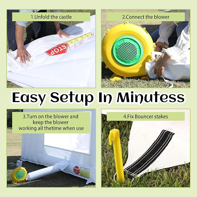 White Bounce House for Adults Kids,13.12FT Heavy Duty 100% PVC Commercial Bounce House with Big Slide and Ball Pit for Backyard,Birthday Party,Wedding,Outdoor Game with 950w Blower