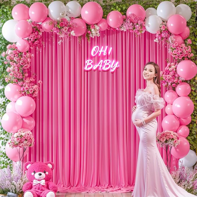 Hot Pink Backdrop Curtains 8 x 10 ft for Photo Background Wrinkle-Free | Soft Polyester Fabric,Natural Drape,Top Rod Pocket,Washable & Reusable,For Wedding Birthday Party Decor,4ft x 10ft 2 Panels - Image 8