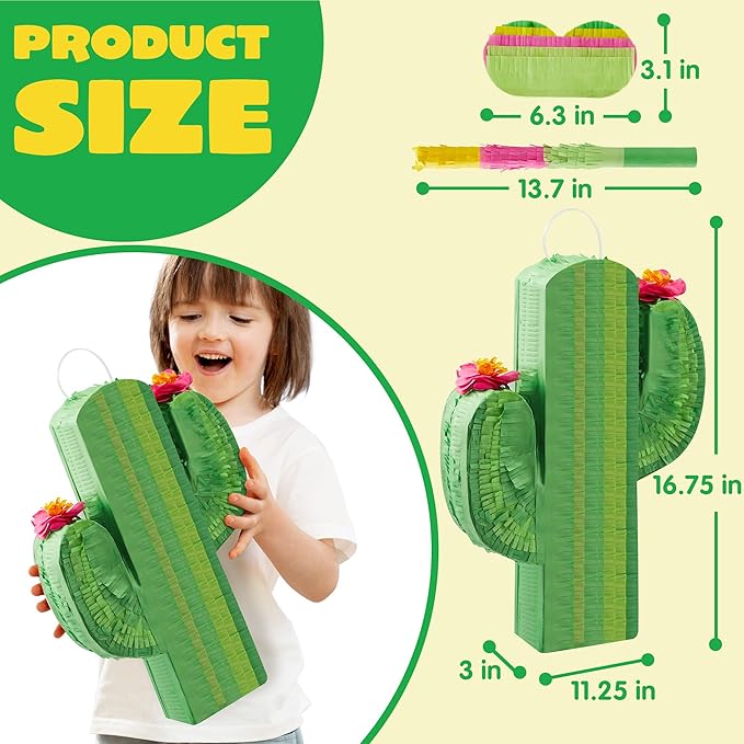 Cinco De Mayo Cactus Pinata for Kids Birthday Party, (16.75x11.25x3 in.) for Fun Fiesta Taco Party Supplies, Luau Event Photo Props, Mexican Theme Decoration, Carnivals Festivals, Taco Tuesday Event