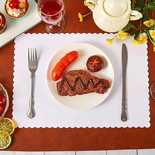 Sabary 500 Pcs White White Disposable Paper Placemats Bulk Scalloped Edge 14.6 x 10.2 Inches Blank Paper Place Mats Bulk Party Blank Table Mat for Adults Holiday Dinning Table Decor - Image 4