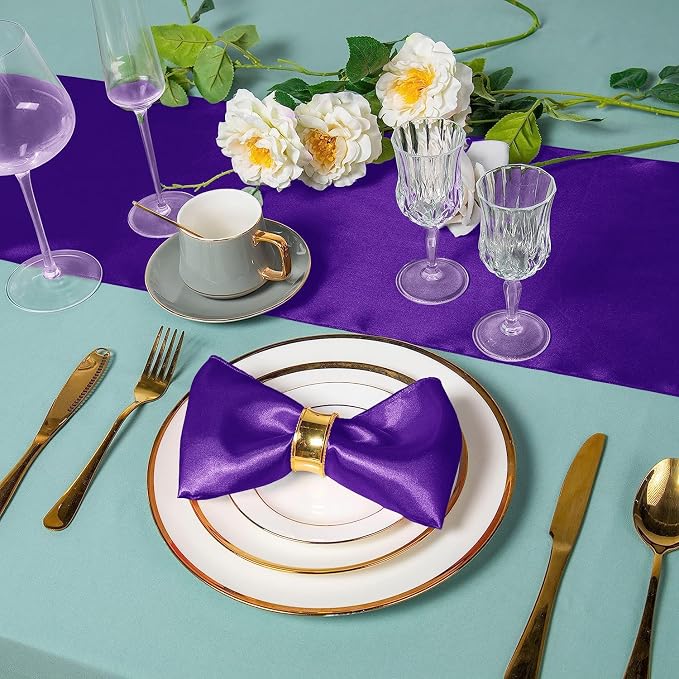 SI Pack of 10 Wedding 12 x 108 inch Satin Table Runner for Wedding, Decorations for Graduations, Engagements, Birthday Parties, Banquets, Runners fit Rectangle, Round Table - Purple - Image 5