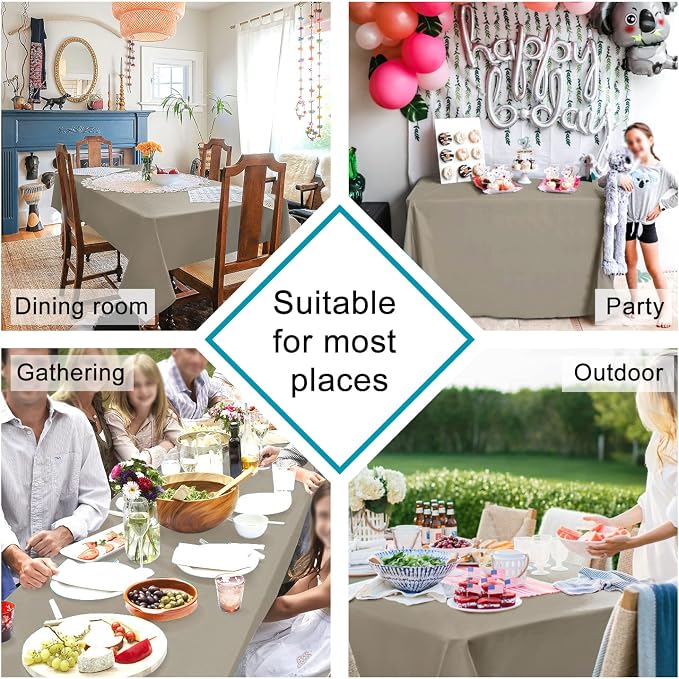 Hiasan 2 Pieces Taupe Square Tablecloth, 30 x 30 Inch | Waterproof, Spillproof, Washable Polyester Table Cloth for Dining Room/Restaurant/Birthday/Party/Outdoor Picnic - Image 2