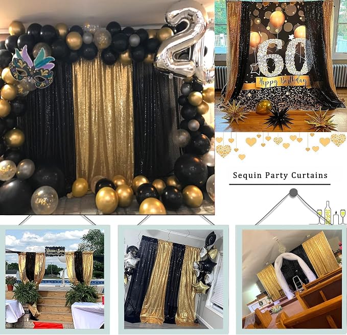 Black Gold Sequin Backdrop Curtain 4 Panels 2FTx8FT - Image 5