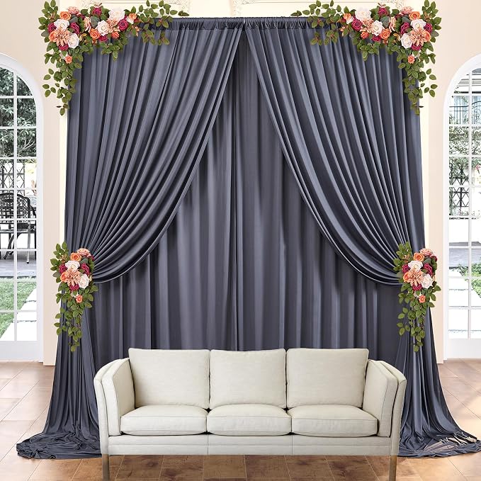 20ft×10ft Wrinkle Free Grey Backdrop Curtain for Parties, 4 Panels 5×10ft Soft Silky Polyester Charcoal Photo Backdrop Drapes for Wedding Birthday Baby Shower Photography Backgrounds - Image 8