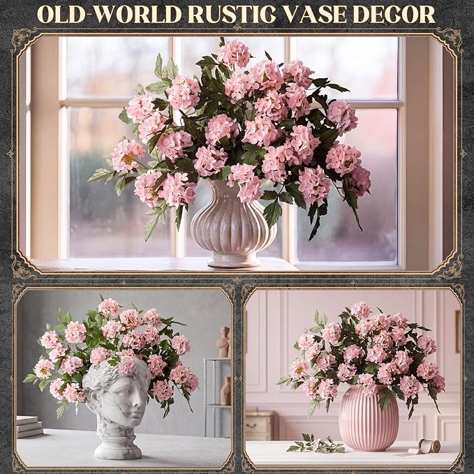 10 Pcs 27.5 Inch Hydrangea Artificial Flower Stem for Vase,Pink | 6-head Long Stem Fake Flowers Bouquets, Faux Silk Vintage Flower Decor, for Home Wedding Tall Vase Centerpieces Outdoor Decor - Image 5