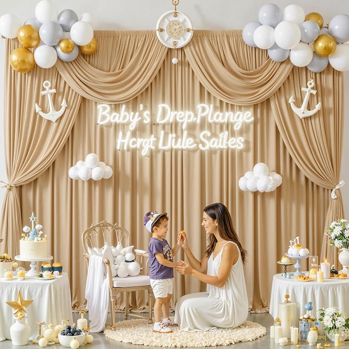 30 ft x 10 ft Wrinkle Free Champagne Backdrop Curtain for Parties, 6 Panels 10ft Polyester Champagne Photo Backdrop Drapes for Graduation Birthday Wedding Party Stage Curtains - Image 8