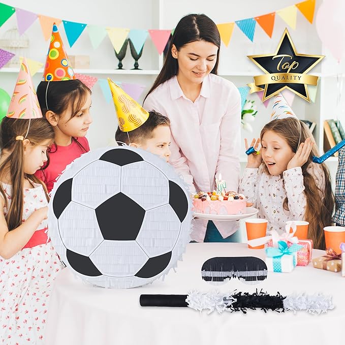 Pinata Bundle with a Blindfold and Bat (13"x13"x4"), Soccer Ball Pinata for Birthday Party Boys, Perfect for Birthday Party, Sport Theme Party, Decoration