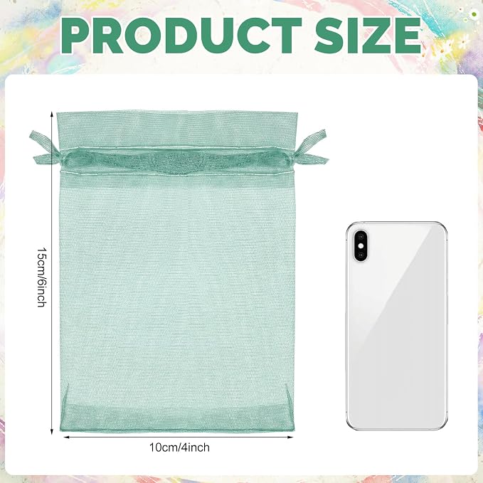 Sweetude 50 Pcs 4 x 6 Inches Drawstring Organza Bags Mesh Gift Drawstring Pouches Mesh Jewelry Bags for Party Wedding Favor Candy (Green) - Image 7