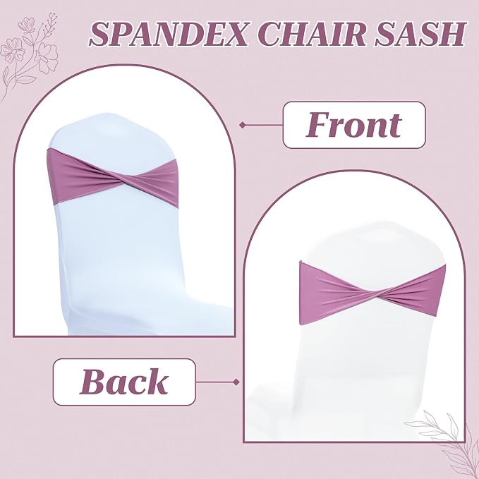 VDS Pack of 25 PCS | Dusty Pink | Spandex Chair Sashes Bows Without Buckle | Stretch Elastic Banquet Universal Folding Chair Band Tie with for Wedding Party Conference Celebration Event Decoration - Image 5