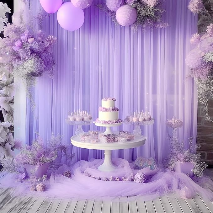 Lavender Tulle Backdrop Curtains for Parties Baby Shower Birthday Wedding 10ft X 10ft Sheer Backdrop Curtains for Butterfly Elephant Memaid Photoshoot Decorations 2 Panels 5ft x 10ft - Image 5