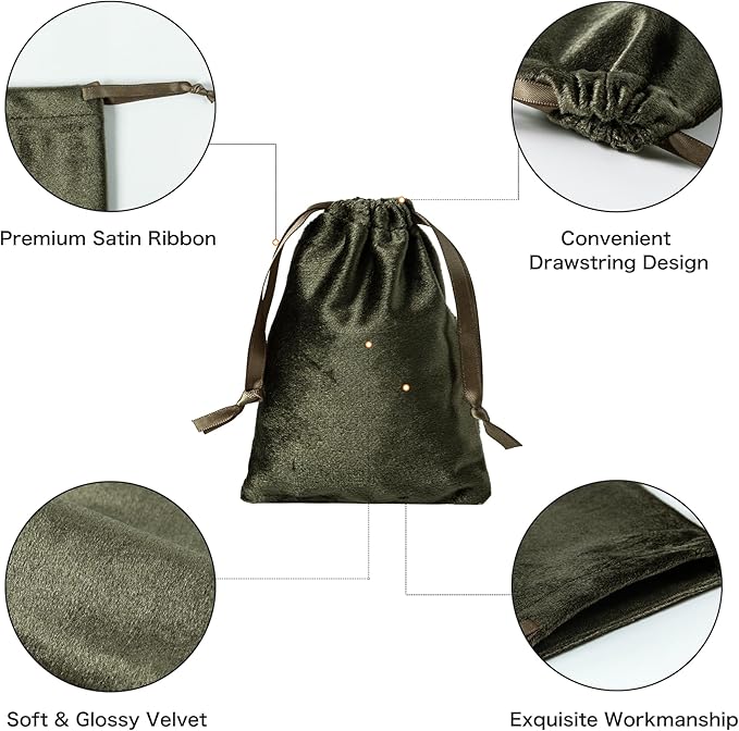 QIANF 12pcs Moss Green Velvet Drawstring Bags 3x4 inches Glossy Small Velvet Cloth Gift Bags Jewelry Pouches for Jewelry Storage Wedding Party Favor Christmas (Pack of 2) - Image 2