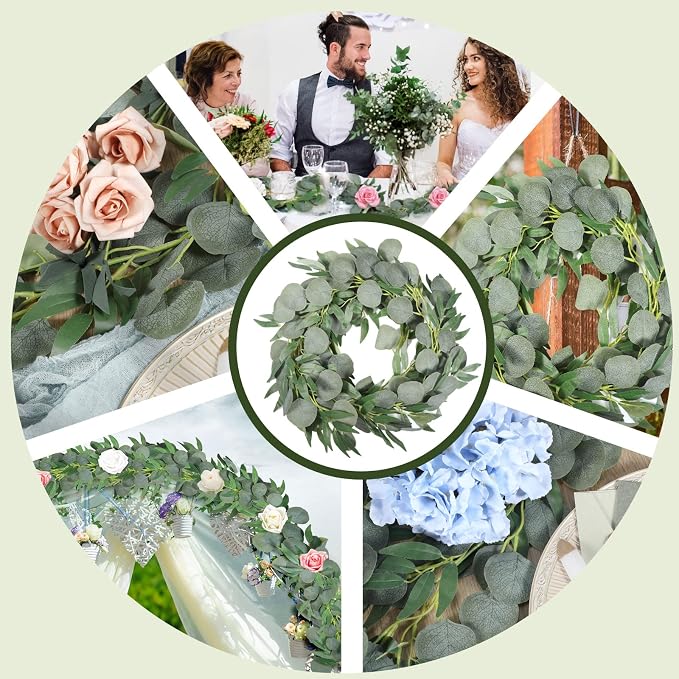10 Pack Artificial Eucalyptus Garland with Willow Leaves 6.4 ft Artificial Greenery Vine Swag Faux Silver Dollar and Willow Leaves Garland for Wedding Table Runner Doorway Decoration Indoor Outdoor - Image 6