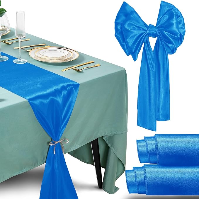 SI Pack of 30 Wedding 12 x 108 inch Satin Table Runner for Wedding, Decorations for Graduations, Engagements, Birthday Parties, Banquets, Runners fit Rectangle, Round Table - Blue by Unknown
