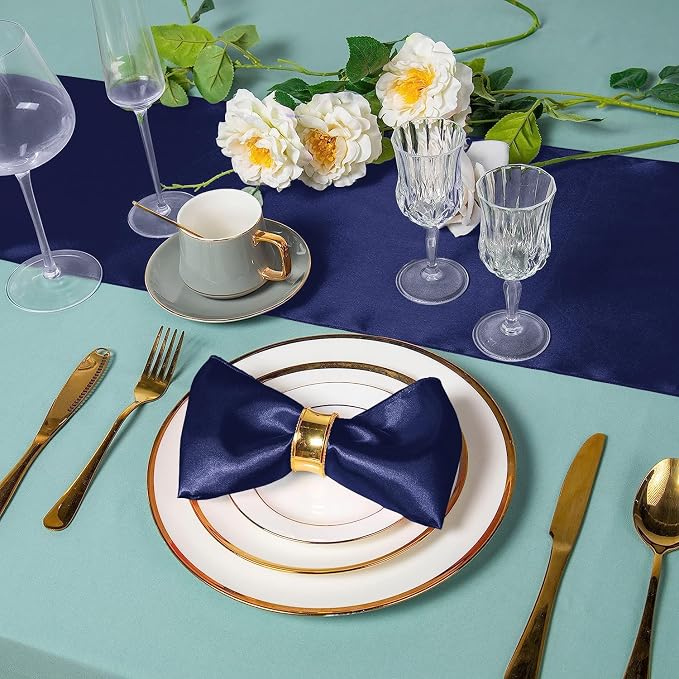 SI Pack of 5 Wedding 12 x 108 inch Satin Table Runner for Wedding, Decorations for Graduations, Engagements, Birthday Parties, Banquets, Runners fit Rectangle, Round Table - Navy Blue - Image 5