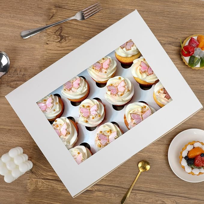 Moretoes 15pcs Cupcake Boxes, 12 Count Bakery Boxes with Windows & Inserts | 13x10x3.5 Inches Food-Grade Cupcake Containers Ideal for Muffins | for Birthday Holiday Party Bakery Supplies - Image 6
