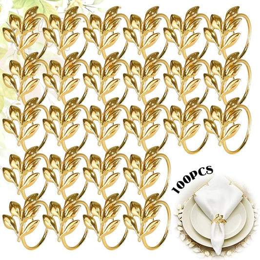 Leaf Napkin Rings Set of 100 Metal Napkin Rings Bulk Table Napkin Ring Suitable for Valentine Thanksgiving Banquets Table Parties and Everyday