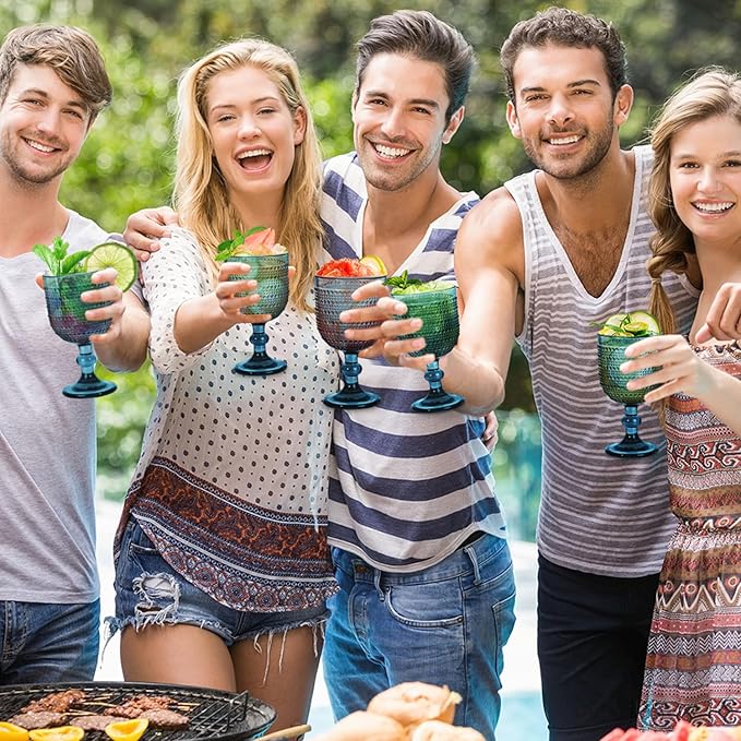 12 oz Blue Vintage Wine Glasses,Hobnail Drinking Glasses Set of 4,Embossed Goblet Glasses for Wedding,Party, Dinner,Bar