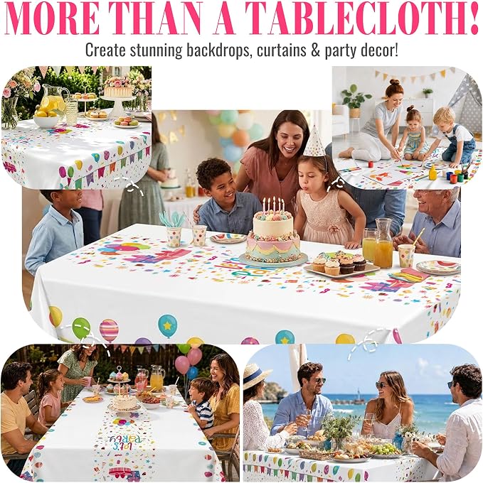 Plastic Table Cloth Disposable, 54In X 300Ft Table Cover Roll | Disposable Table Cover, Waterproof Surface,For Rectangle Round Tables, Birthday, Family Event（Party Colorful） - Image 4