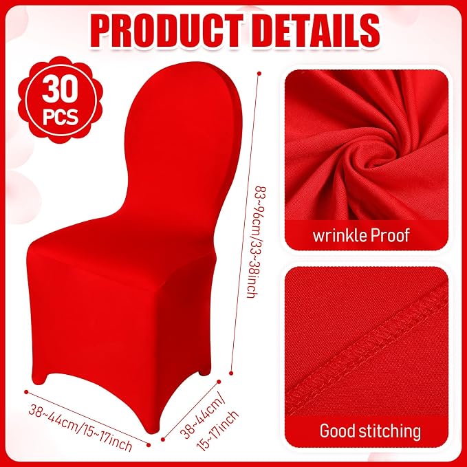Moukeren 30 Pcs Wedding Chair Covers Spandex Folding Chair Covers Stretch Universal Polyester Fitted Seat Slipcovers for Wedding, Banquet, Celebration, Holidays, Dining Room, Living Room (Red) - Image 2