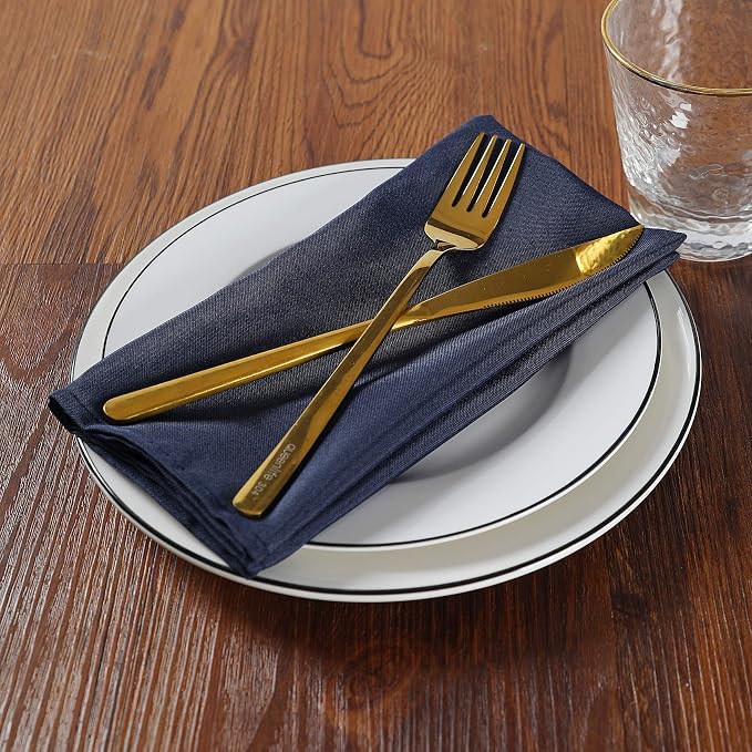 Cloth Napkins 20x20 inch Washable Polyester Dinner Napkins Soft Table Napkins for Wedding Party Dining Banquet(Navy,25PCS) - Image 6