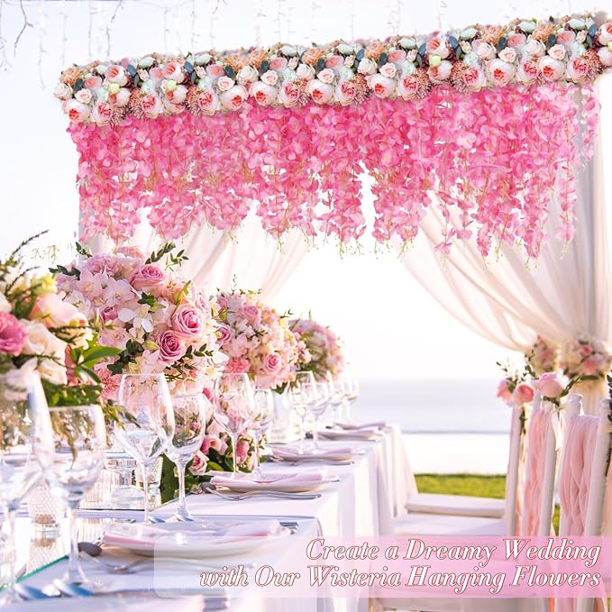 Waipfaru 36 Pack Wisteria Hanging Flowers, 3.6 Feet/Pcs Pink Wisteria Artificial Flowers, Fake Flowers Garland, Hanging Vines for Bedroom Wedding Home Party Wall Decoration - Image 6