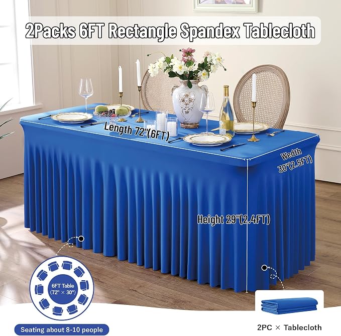Leegleri 2 Pack Royal Blue Fitted Table Clothes for 6 Foot Rectangle Tables, Wrinkle Free 6ft Table Cover, Spandex Table Skirt for Banquet Weddings Parties - Image 6