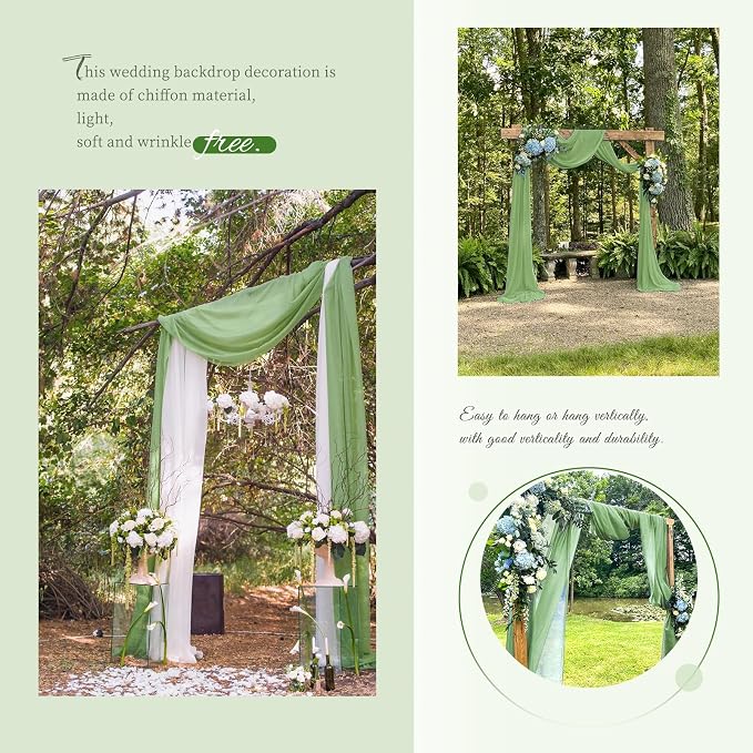 Showgeous Wedding Arch Draping Fabric Sage Green Chiffon Fabric Drapes - Image 7