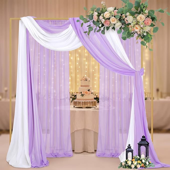 AMZLOKAE Chiffon Wedding Arch Draping Fabrics 18FT Lavender & White - Image 4