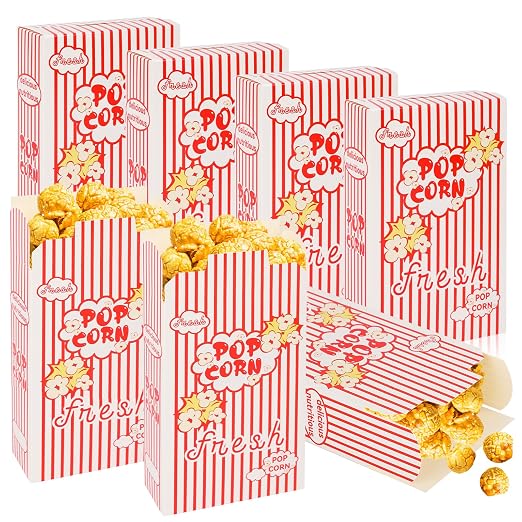 200 Pack Popcorn Boxes for Party, 1.25 oz Popcorn Containers for Party, Popcorn Boxes Bulk, Red and White Striped Close-Top Cardboard Pop Corners Bags Individual Servings for Movie Night Supplies by EUDORALIFE