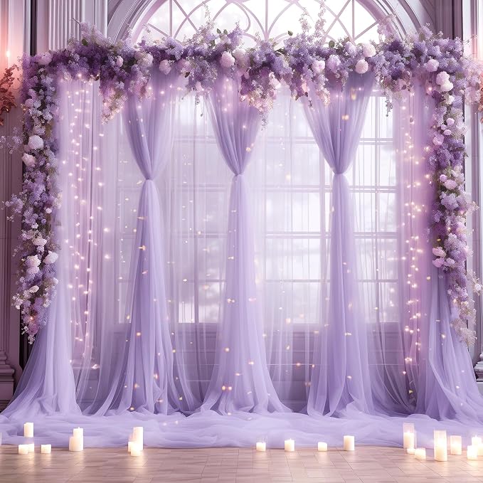 20ft x 10ft Purple Backdrop Curtain with Lights String for Parties, Sheer Tulle Wedding Photo Backdrops Drapes for Baby Shower Birthday Party Decorations Background for Photography - Image 7