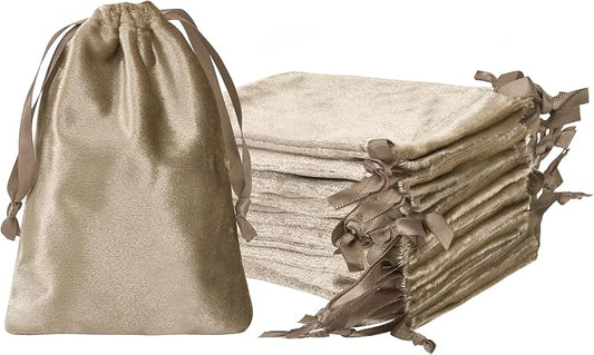 QIANF 12pcs Camel Velvet Drawstring Bags 4x6 inches Velvet Cloth Gift Bags Small Jewelry Pouches for Storage Wedding Party Favor 4x6 by QIANF