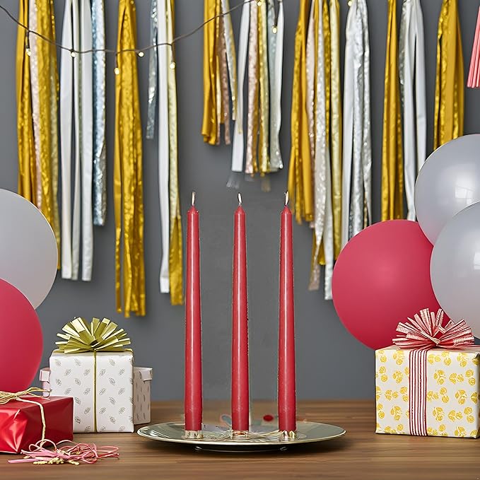 24 Pack Red Taper Candles丨Taper Candles 10 Inch Dripless丨Unscented & Smokeless Candlesticks Bulk丨7-8 Hours Long Burning Tall Candles丨Ideal for Christmas Weddings Parties Dinner