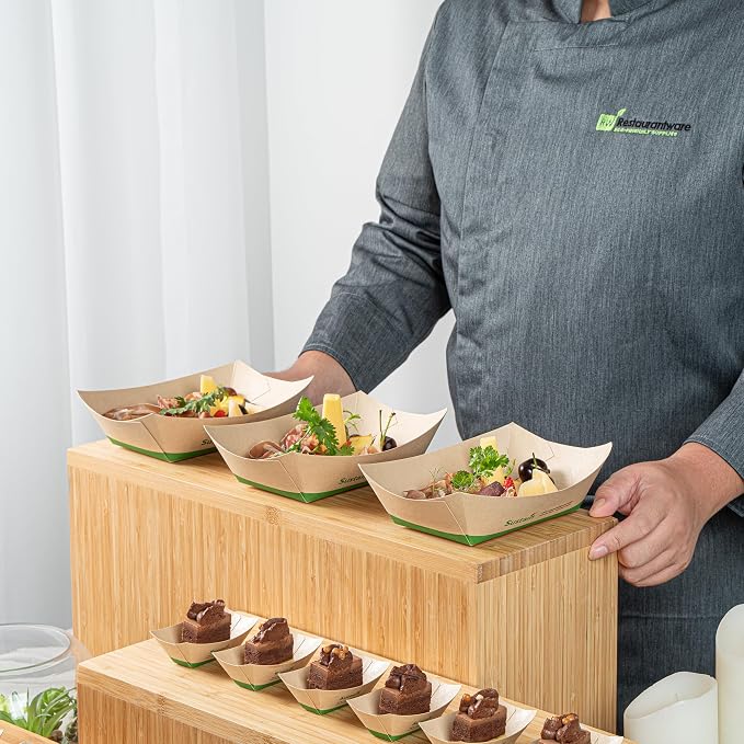 Restaurantware Paper Boats 200 Pack of 1 lb Greaseproof Disposable Bamboo Food Boats Sustainable Serving Trays Leak-Resistant Kraft Paper Brown For Appetizer And Portion Serving - Image 5