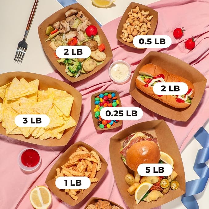 Fit Meal Prep [250 Pack 3 lb Paper Food Boats Heavy Duty Disposable Food Trays, Kraft Brown Nacho Tray for Parties Fairs Picnics Carnivals Holds Tacos Nachos Fries Hot Dogs Grease Resistant - Image 3