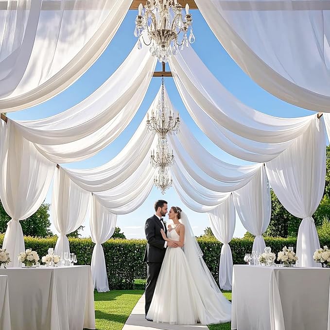 MODFUNS 4 Panels Wedding Ceiling Drapes White Sheer Arch Draping Fabric 5FTx20FT Chiffon Ceiling Drapery Curtain Sheers Chiffon Backdrop Curtains Wedding Archway Drape for Reception Ceremony Decor - Image 2