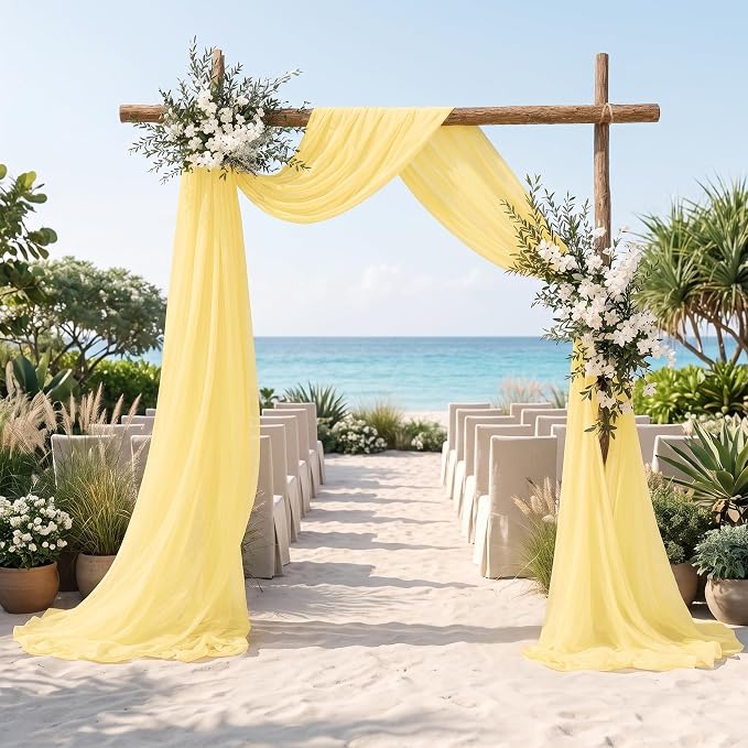 AMZLOKAE Yellow Chiffon Wedding Arch Draping 18FT 2 Panels Sheer Fabric - Image 4
